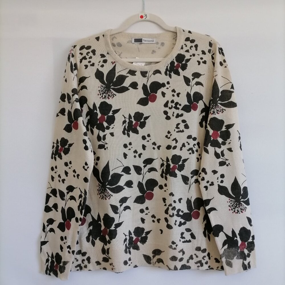 NWT Pepco Womens Cream All Over Floral Print Knitted Pullover Sweater Size XL